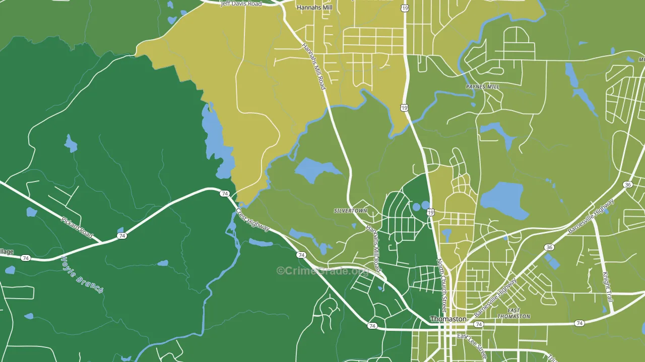 Silvertown, GA Map of Vehicle Theft Rates