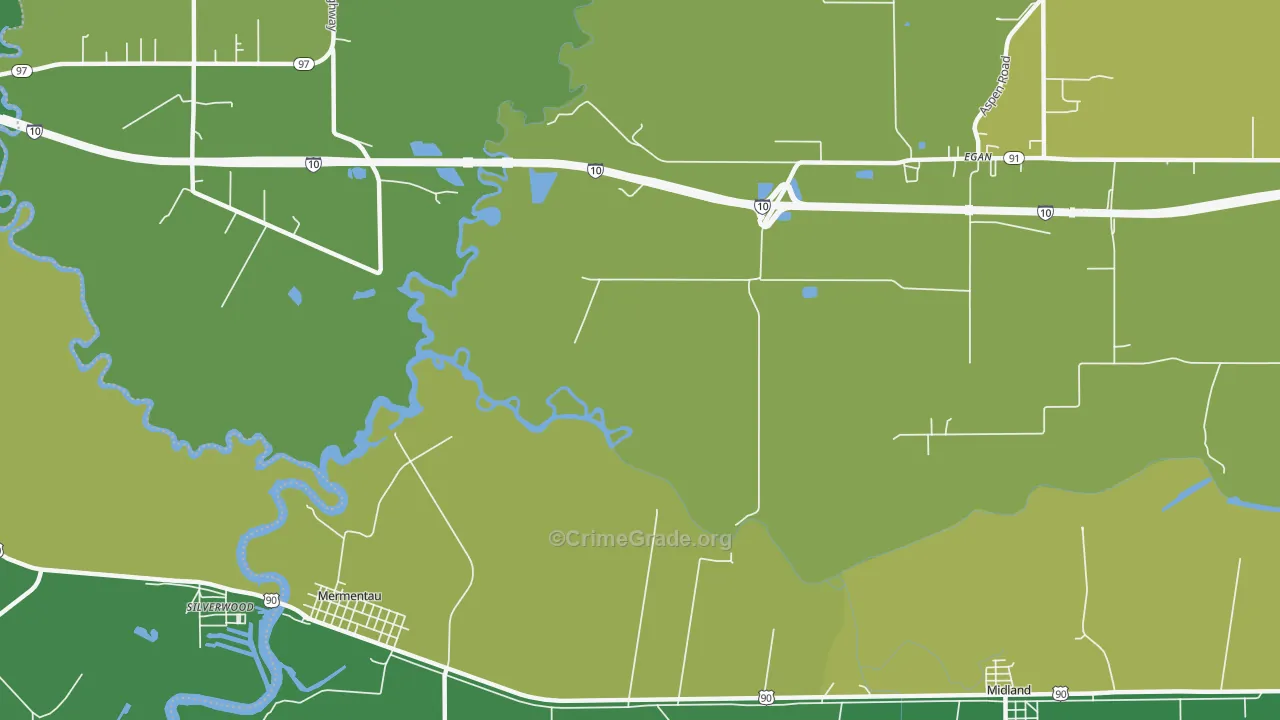 Silverwood, LA Map of Vehicle Theft Rates