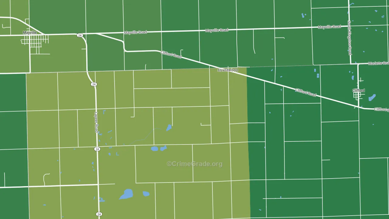 Silverwood, MI Map of Vehicle Theft Rates