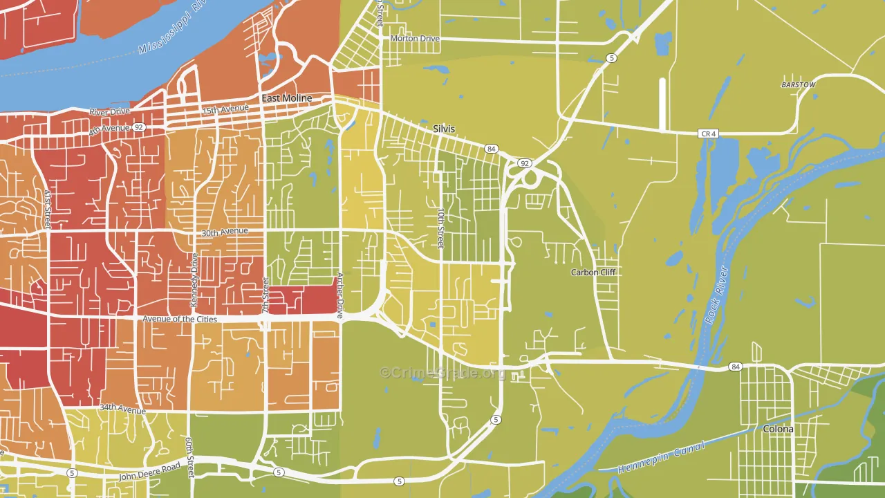 Silvis, IL Map of Vehicle Theft Rates