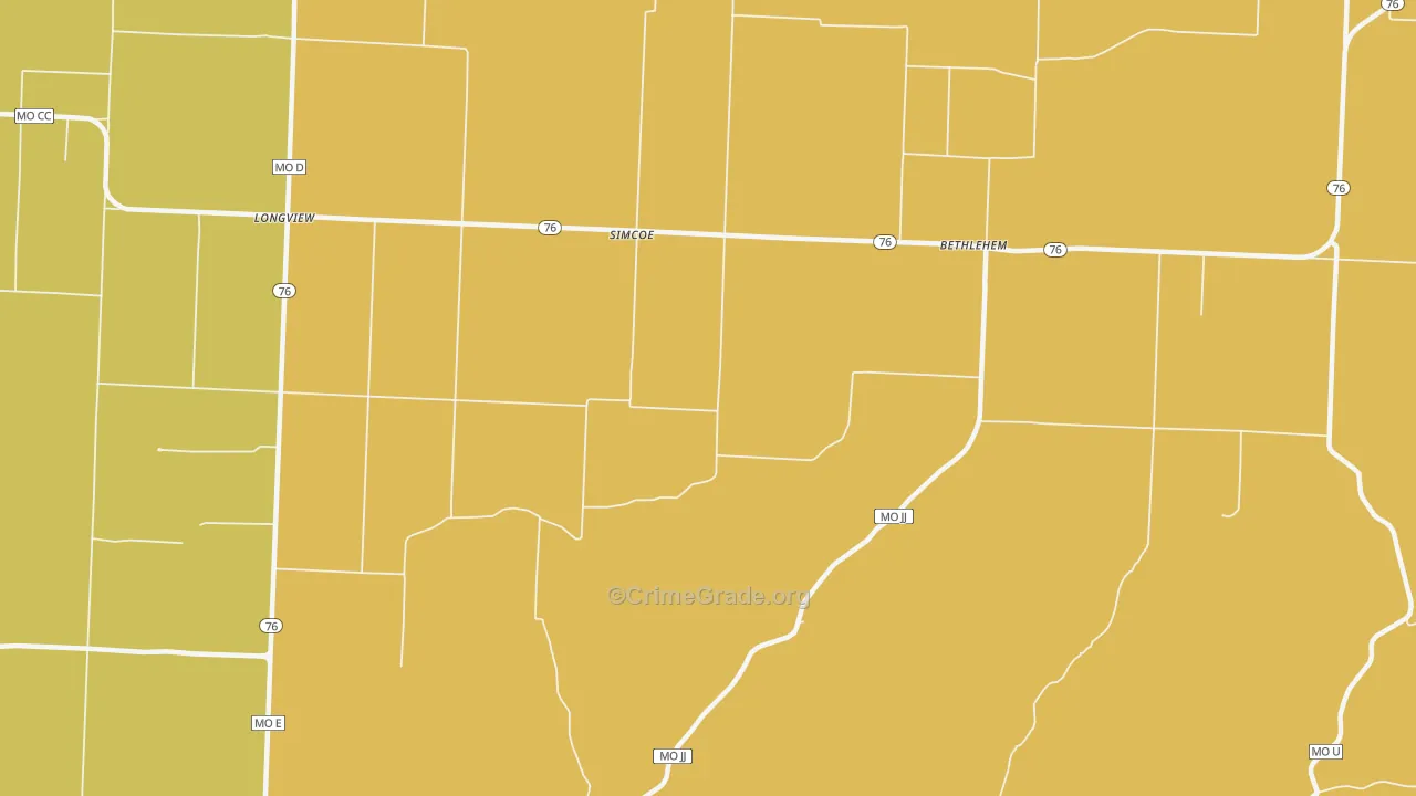Simcoe, MO Map of Vehicle Theft Rates