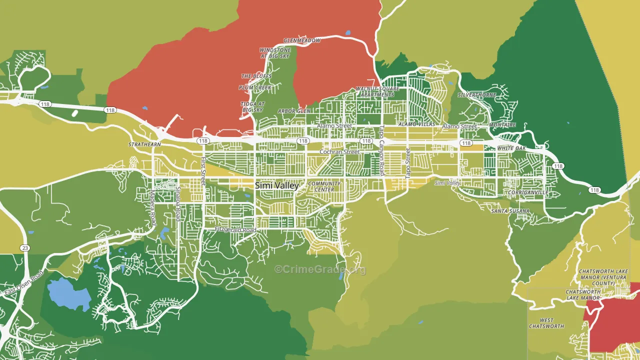 Simi Valley, CA Map of Vehicle Theft Rates