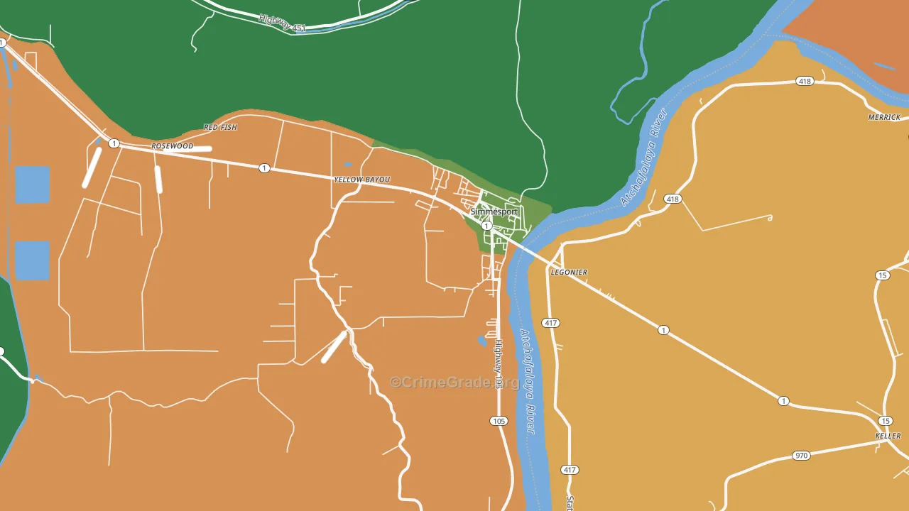 Simmesport, LA Map of Vehicle Theft Rates