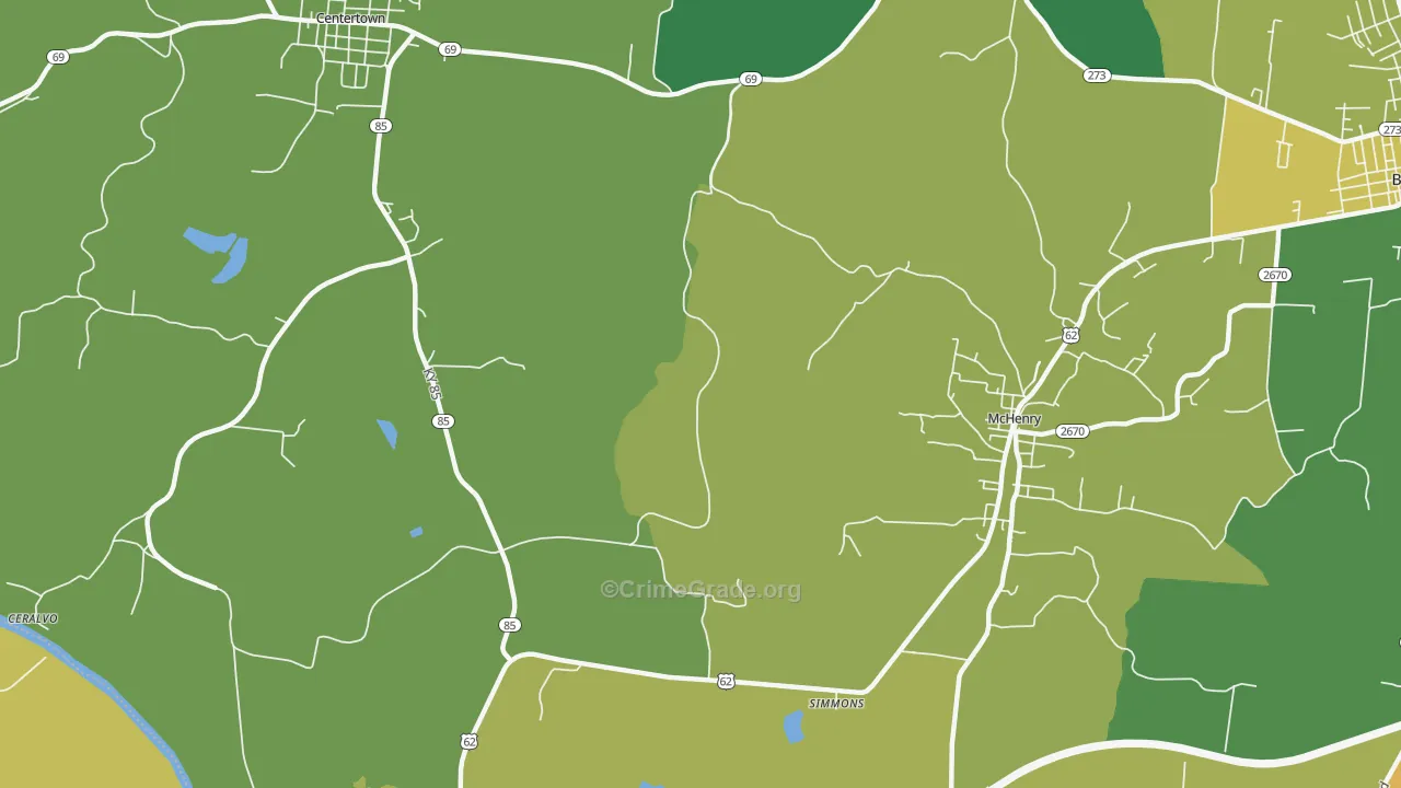 Simmons, KY Map of Vehicle Theft Rates