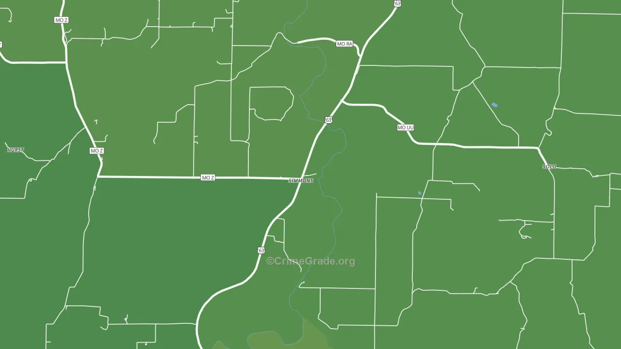 Simmons, MO Map of Vehicle Theft Rates