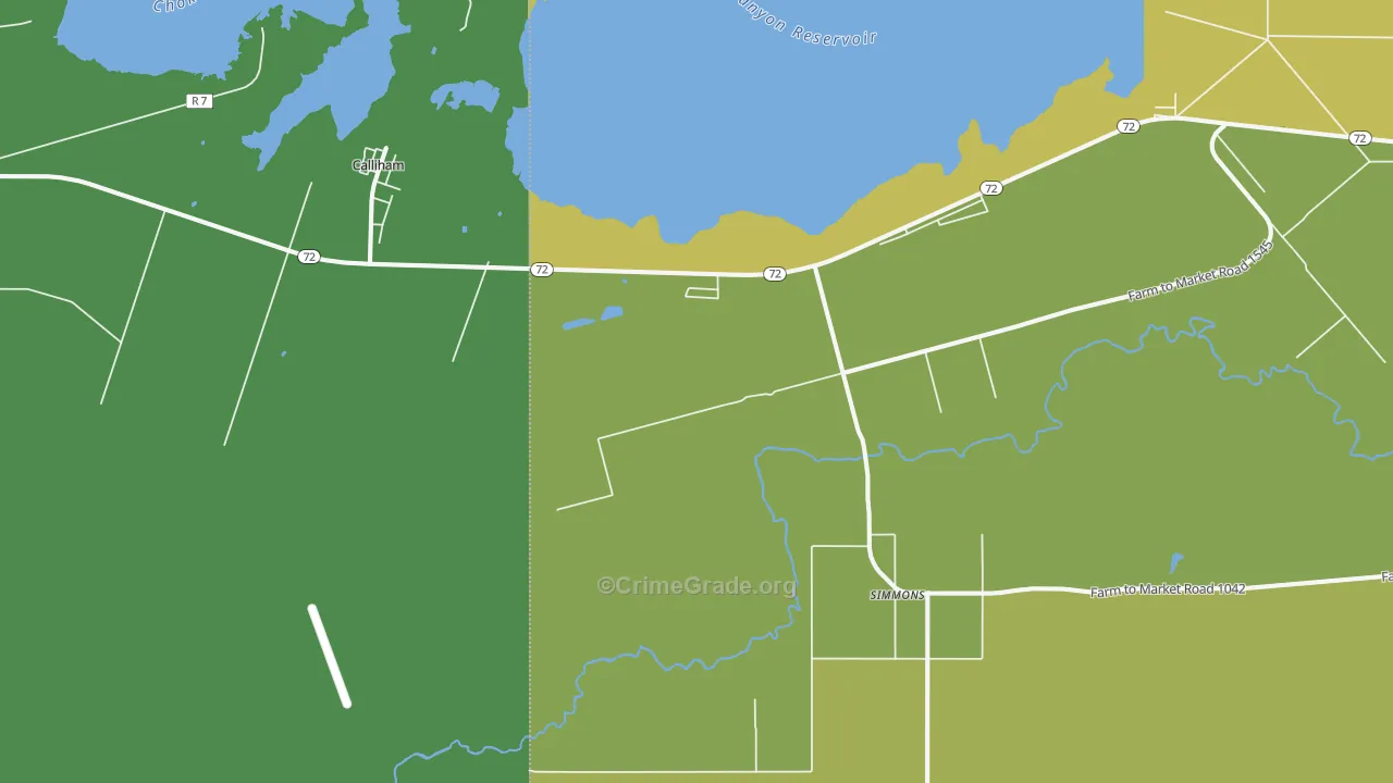 Simmons, TX Map of Vehicle Theft Rates