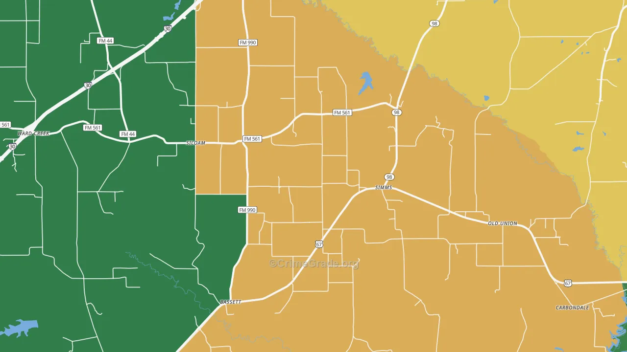 Simms, TX Map of Vehicle Theft Rates