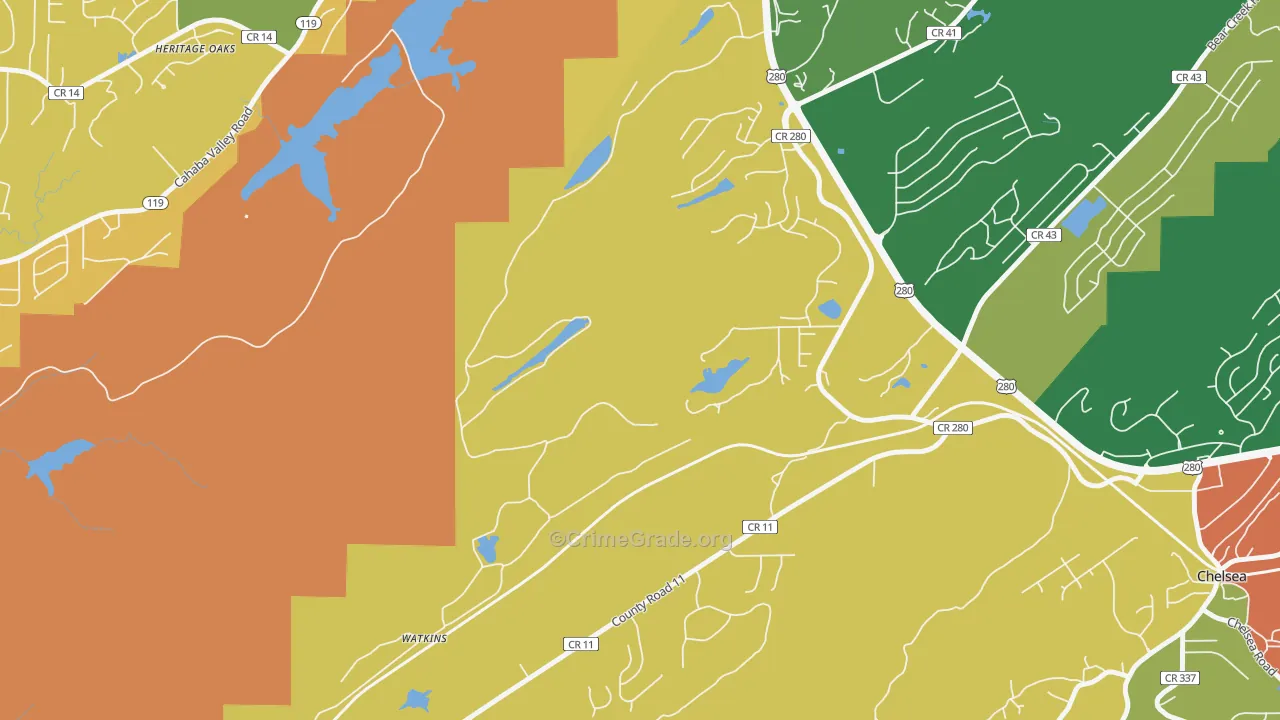 Simmsville, AL Map of Vehicle Theft Rates