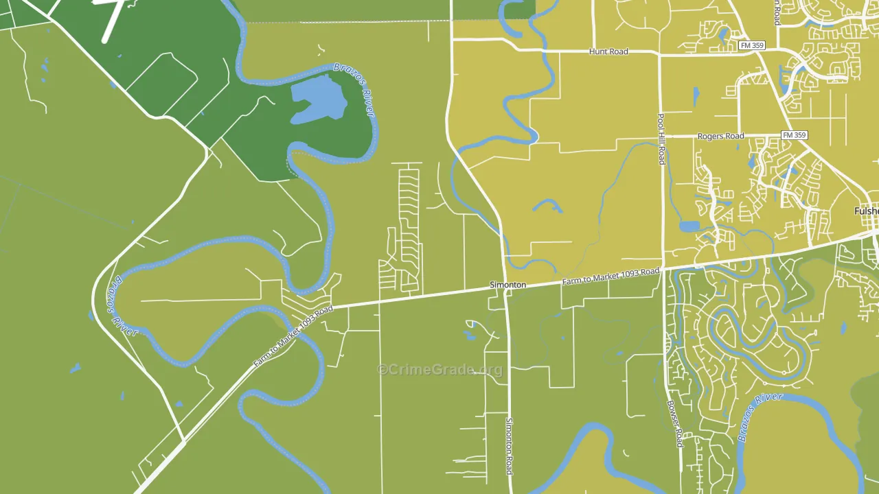 Simonton, TX Map of Vehicle Theft Rates