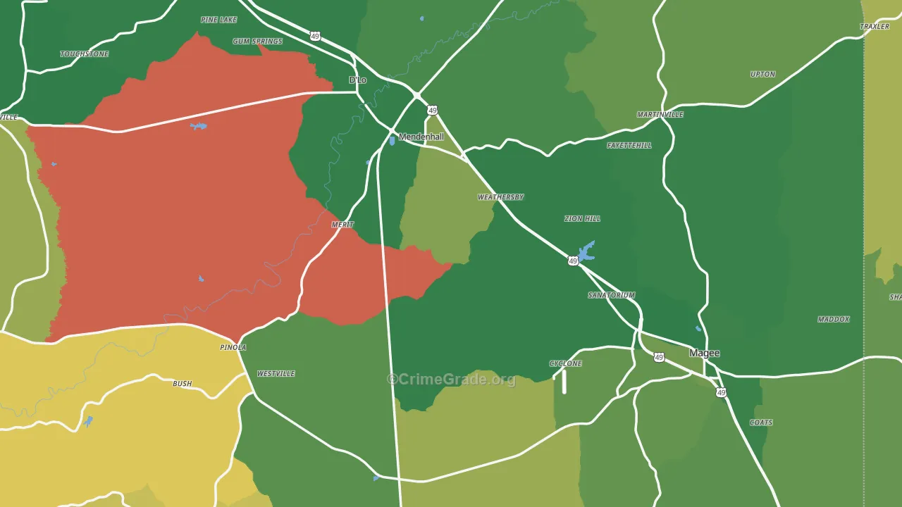 Simpson County, MS Map of Vehicle Theft Rates