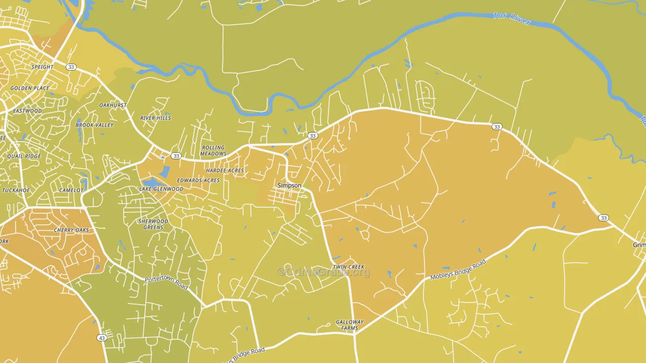 Simpson, NC Map of Vehicle Theft Rates