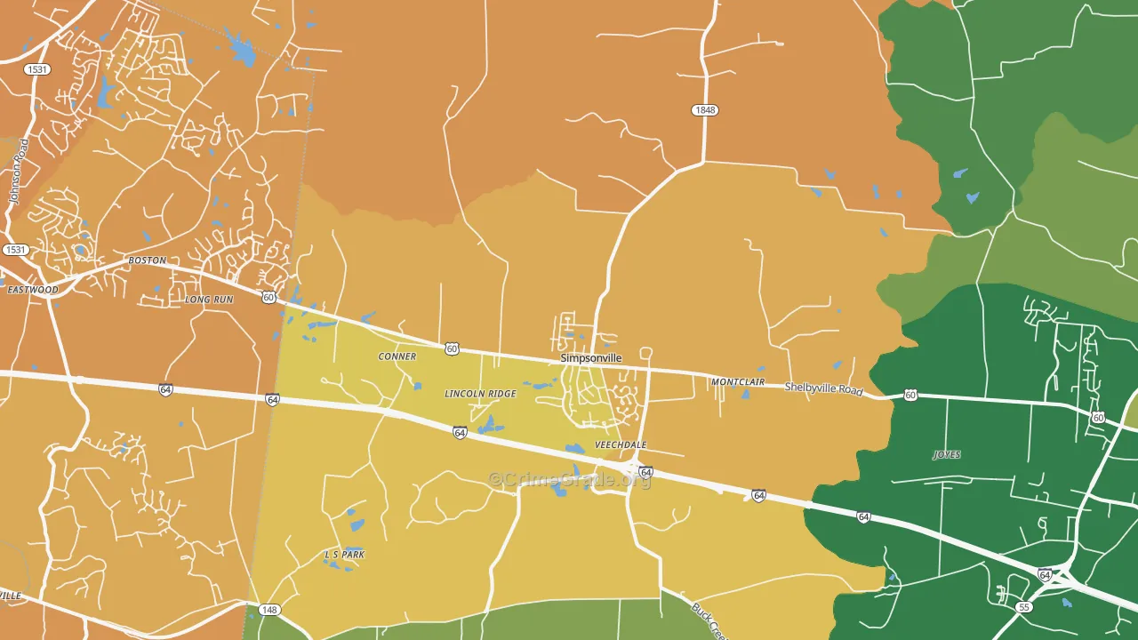 Simpsonville, KY Map of Vehicle Theft Rates