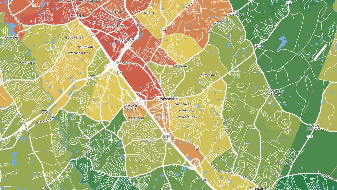 Simpsonville, SC Map of Vehicle Theft Rates