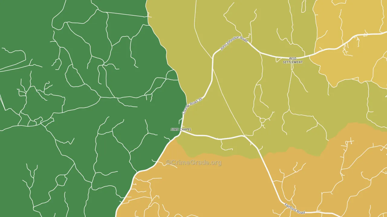 Sims Chapel, AL Map of Vehicle Theft Rates