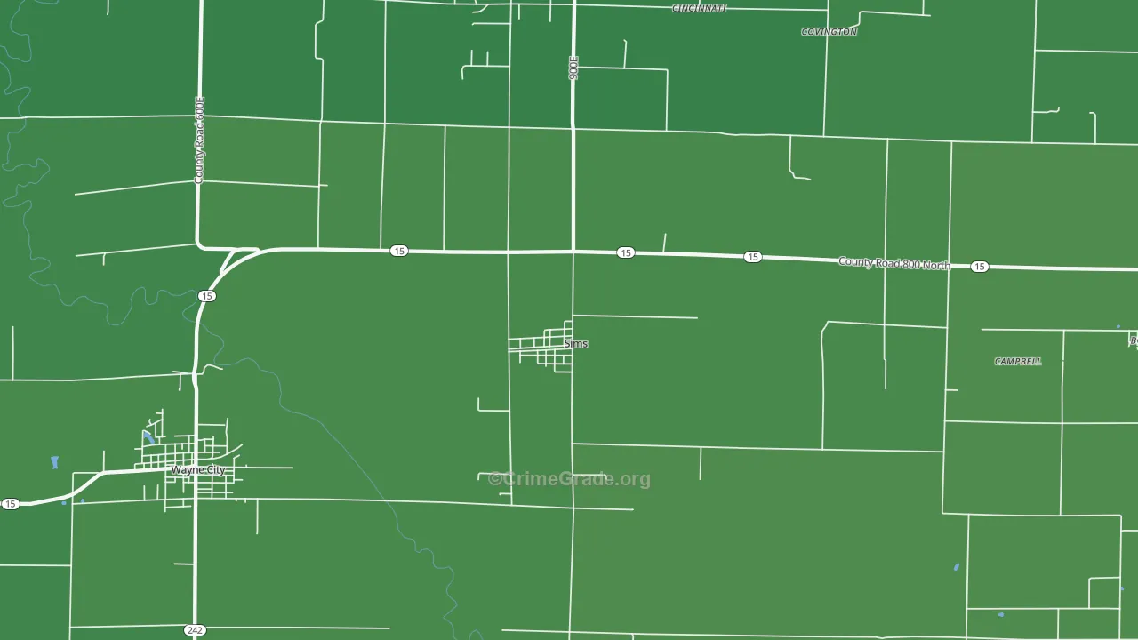 Sims, IL Map of Vehicle Theft Rates