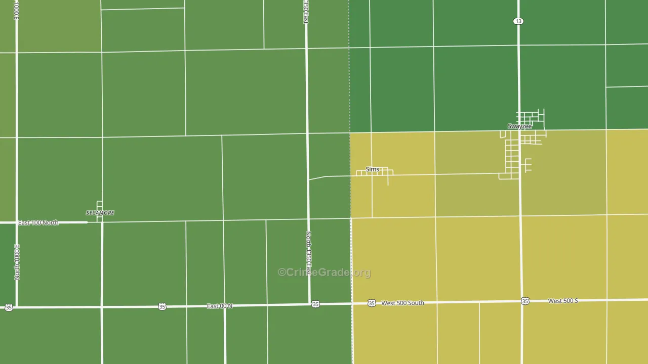 Sims, IN Map of Vehicle Theft Rates