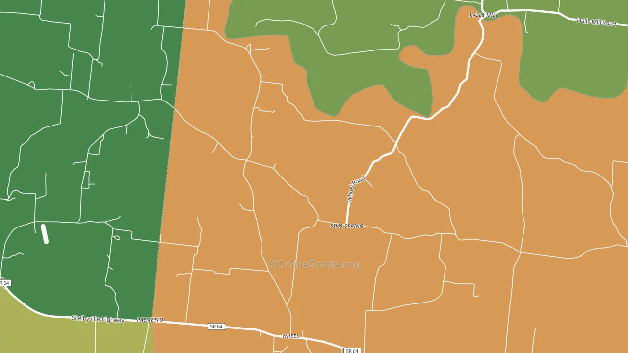 Sims Spring, TN Map of Vehicle Theft Rates