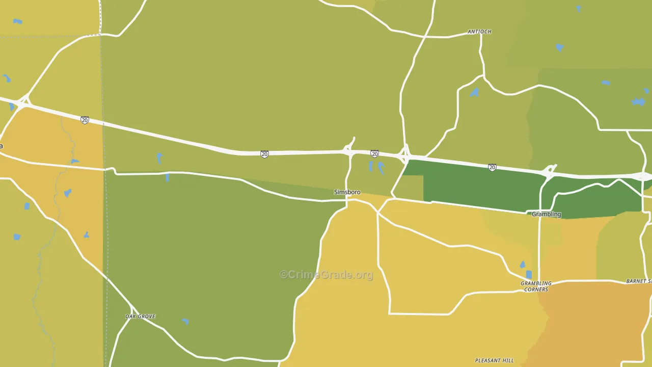 Simsboro, LA Map of Vehicle Theft Rates