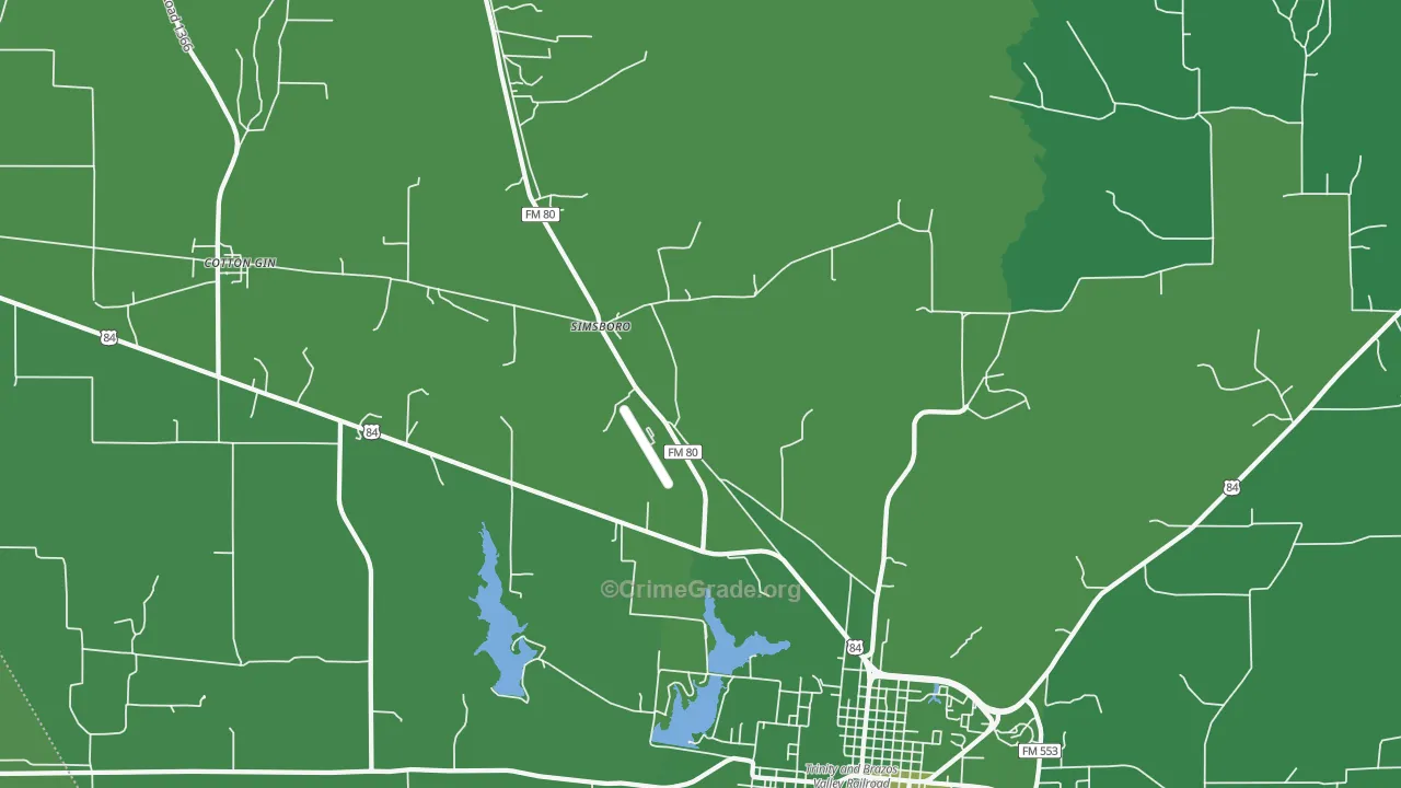 Simsboro, TX Map of Vehicle Theft Rates