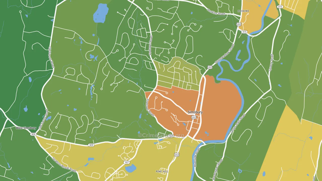 Simsbury Center, CT Map of Vehicle Theft Rates
