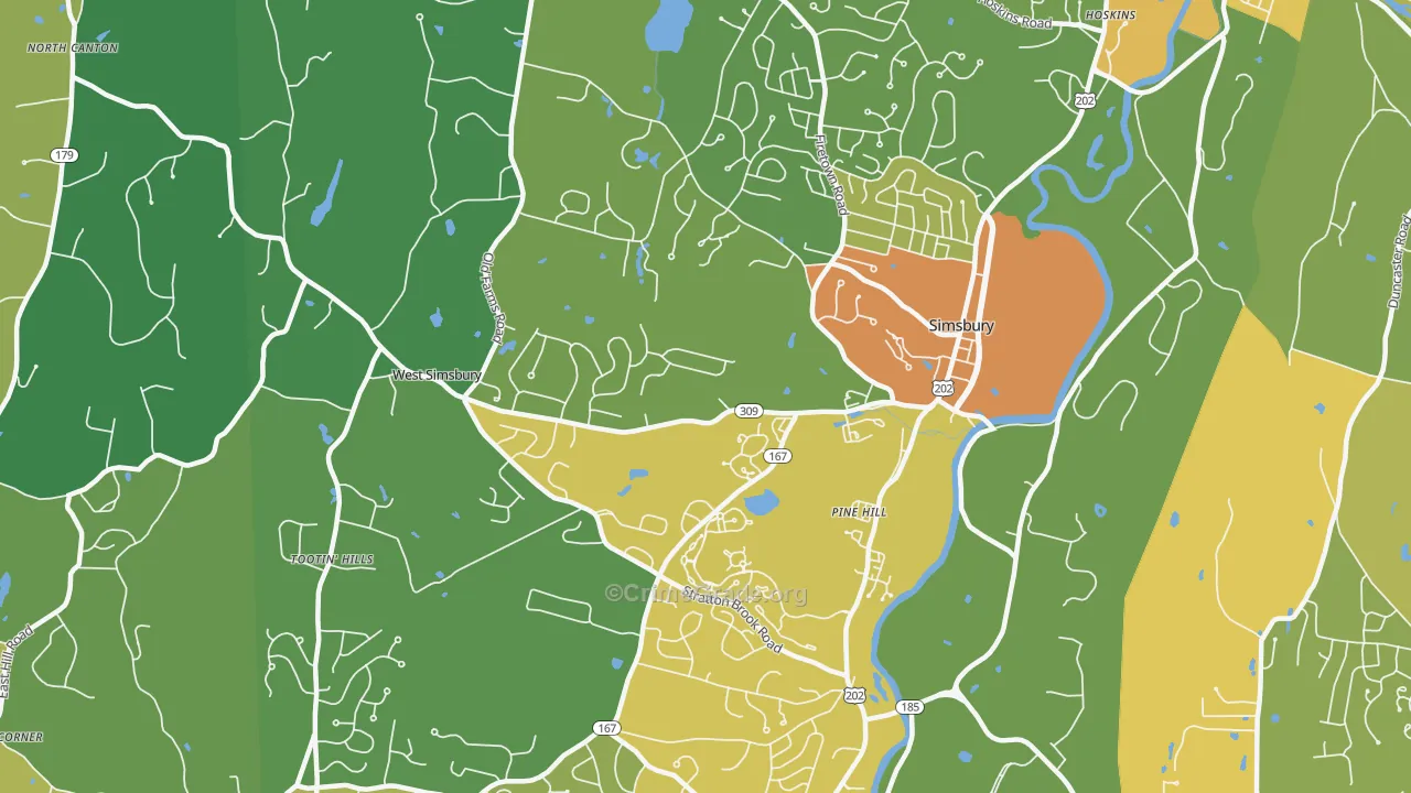 Simsbury, CT Map of Vehicle Theft Rates