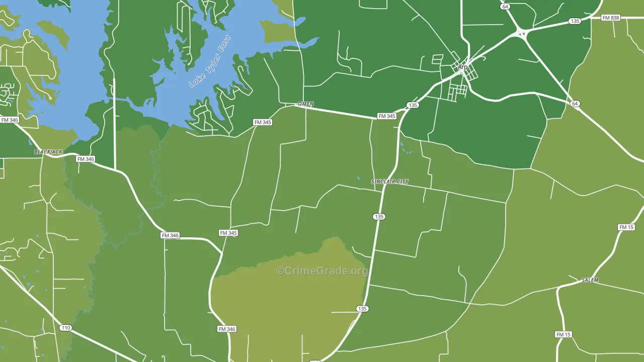 Sinclair City, TX Map of Vehicle Theft Rates