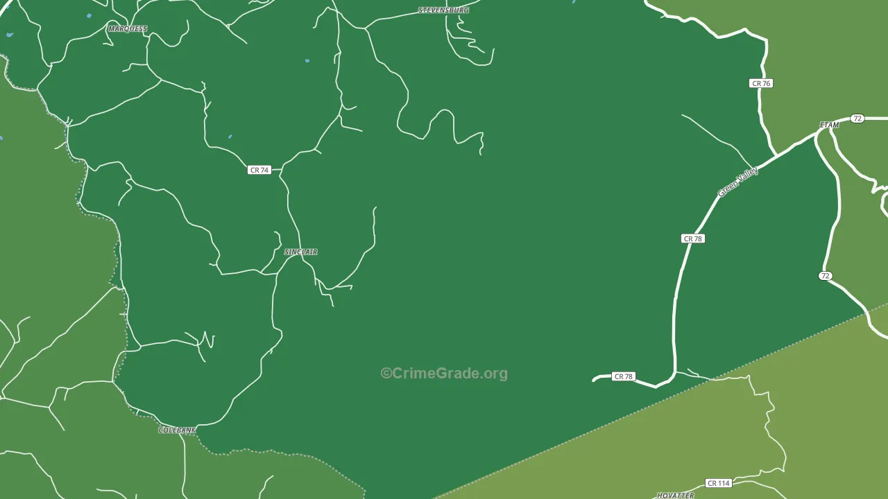 Sinclair, WV Map of Vehicle Theft Rates