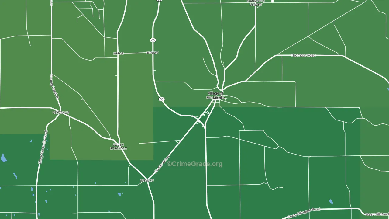 Sinclairville, NY Map of Vehicle Theft Rates