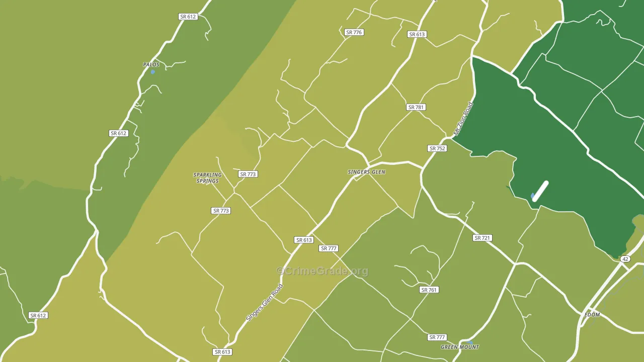 Singers Glen, VA Map of Vehicle Theft Rates