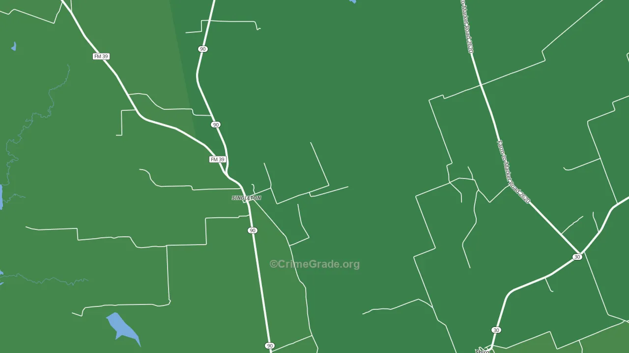 Singleton, TX Map of Vehicle Theft Rates
