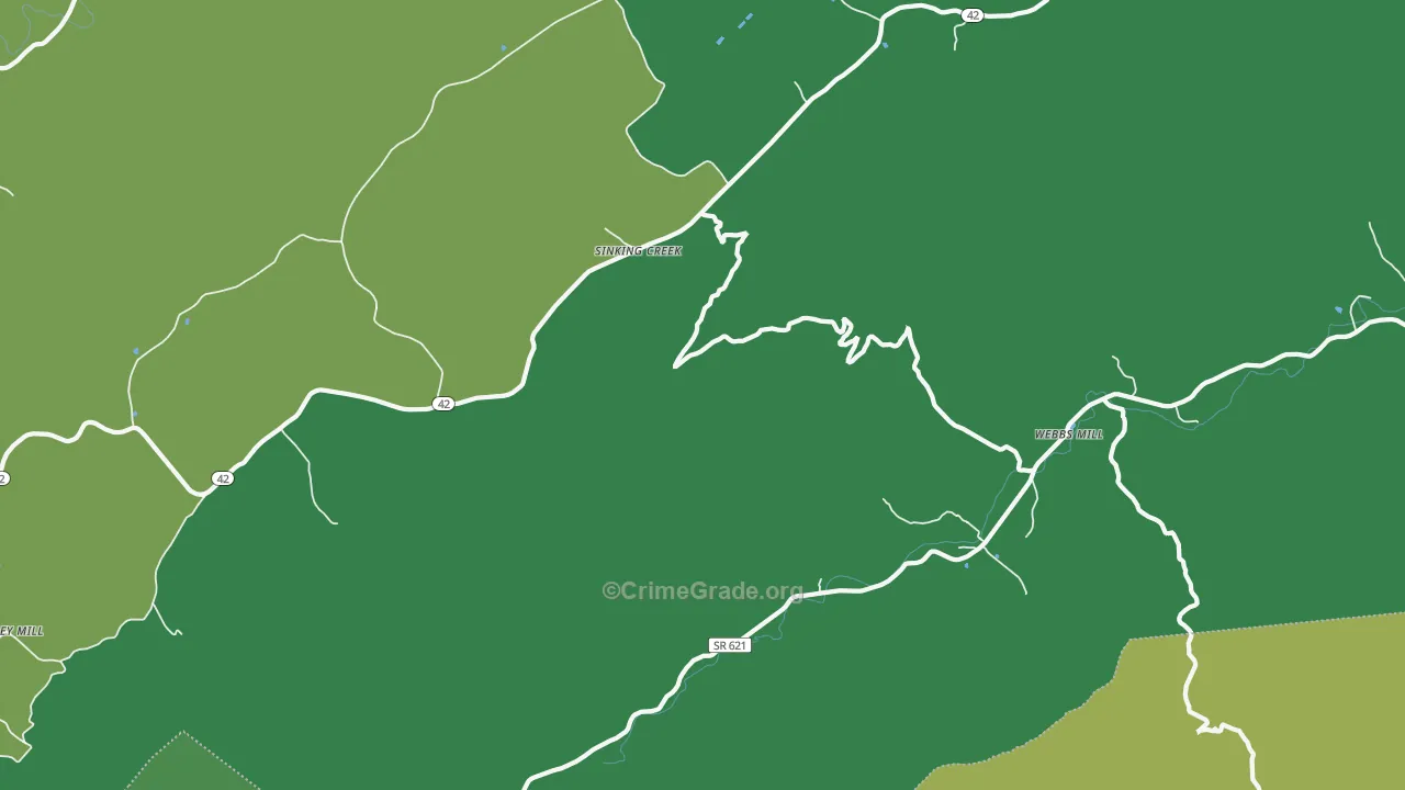 Sinking Creek, VA Map of Vehicle Theft Rates