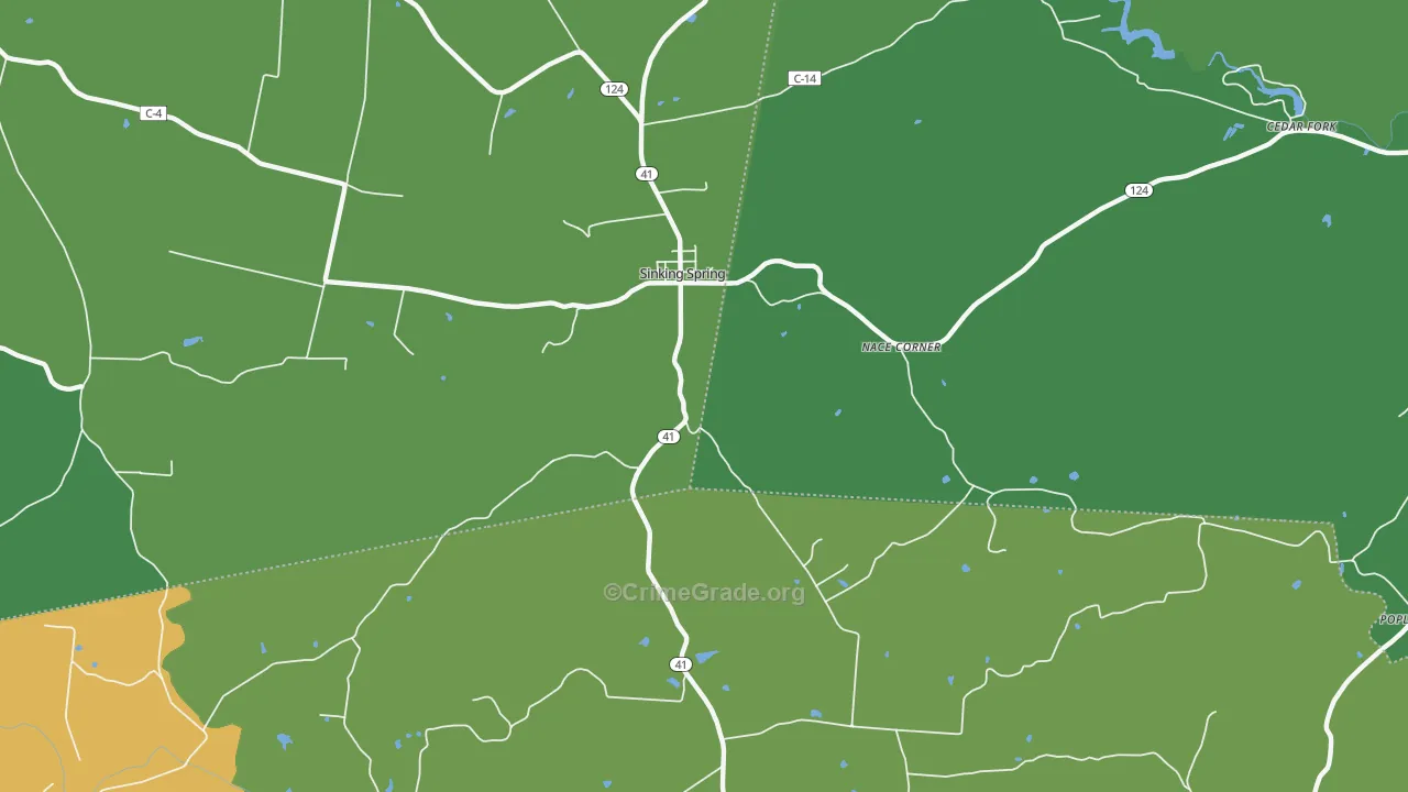 Sinking Spring, OH Map of Vehicle Theft Rates