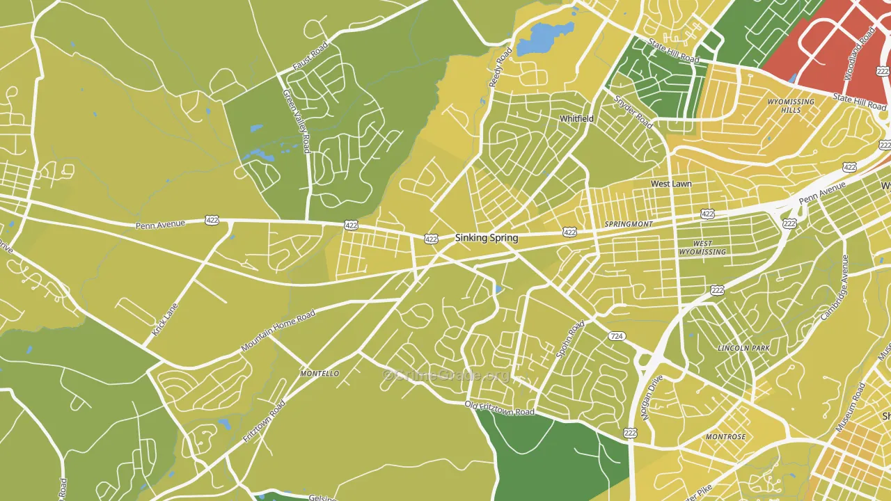 Sinking Spring, PA Map of Vehicle Theft Rates