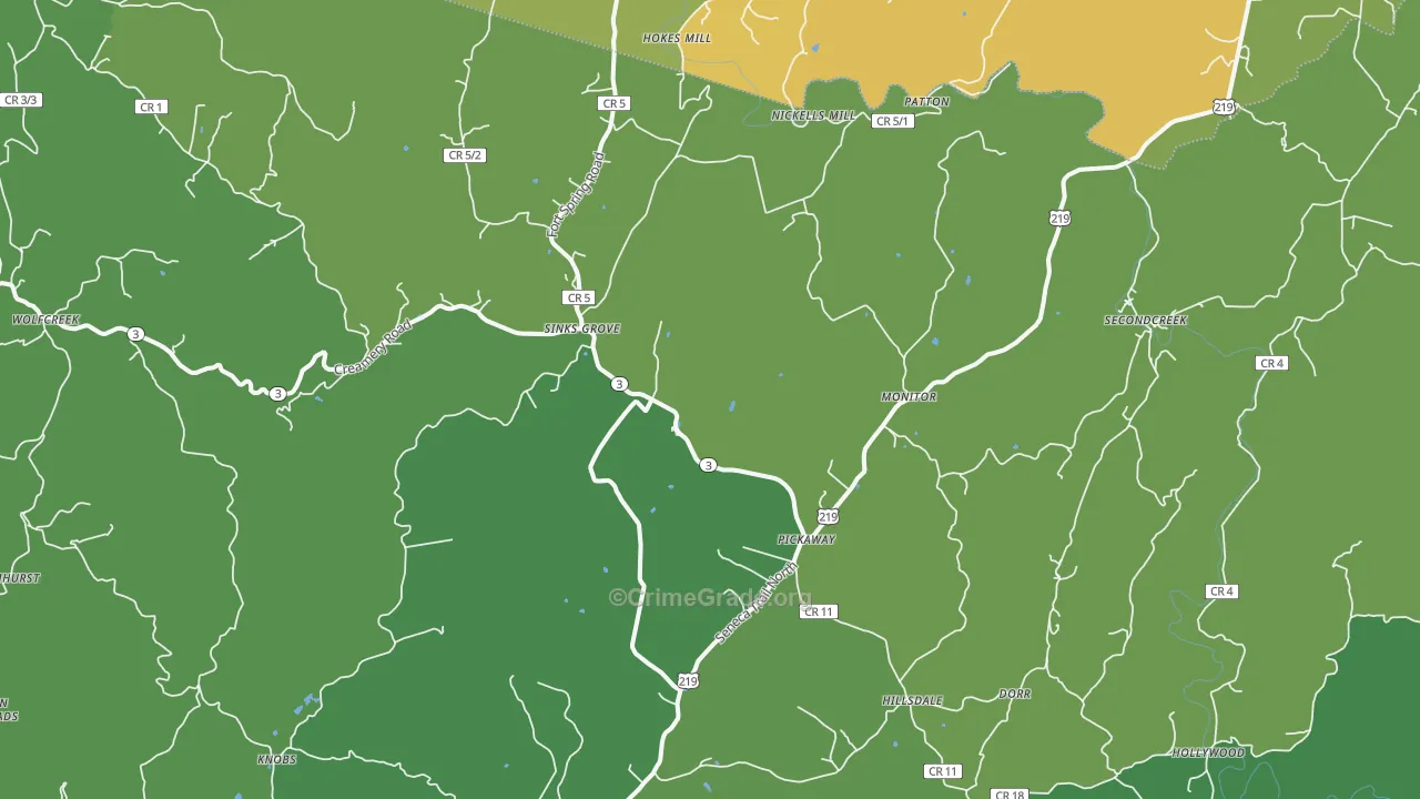 Sinks Grove, WV Map of Vehicle Theft Rates