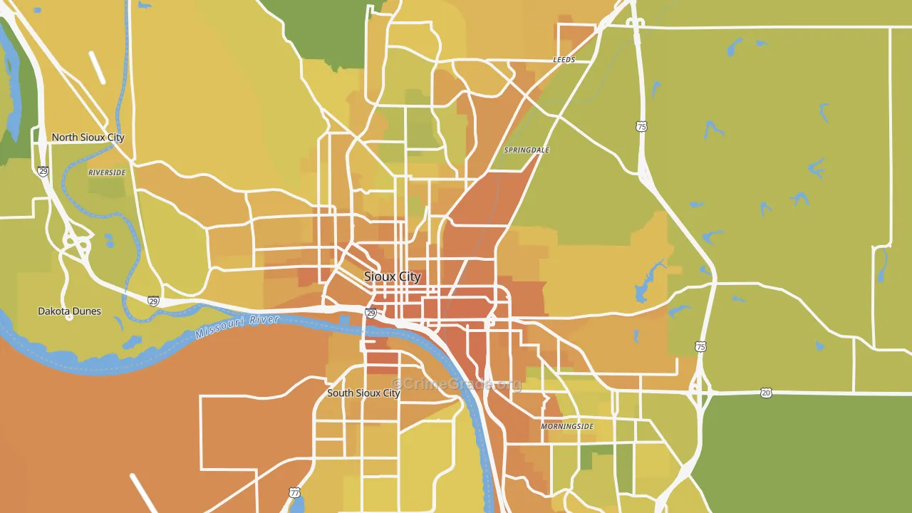 Sioux City, IA Map of Vehicle Theft Rates