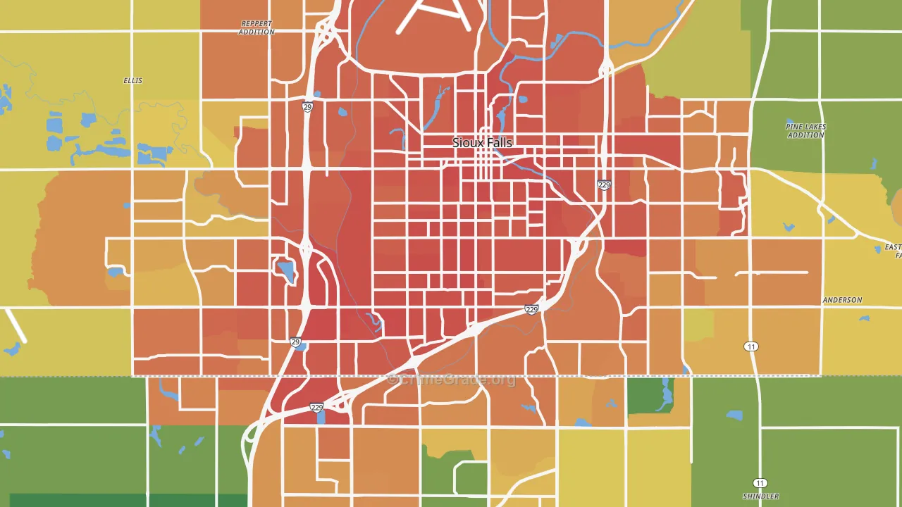 Sioux Falls, SD Map of Vehicle Theft Rates