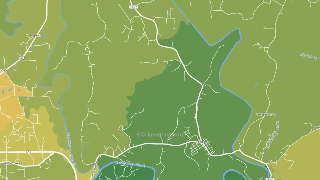 Sipsey, AL Map of Vehicle Theft Rates