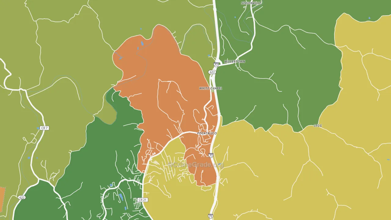 Sissonville, WV Map of Vehicle Theft Rates