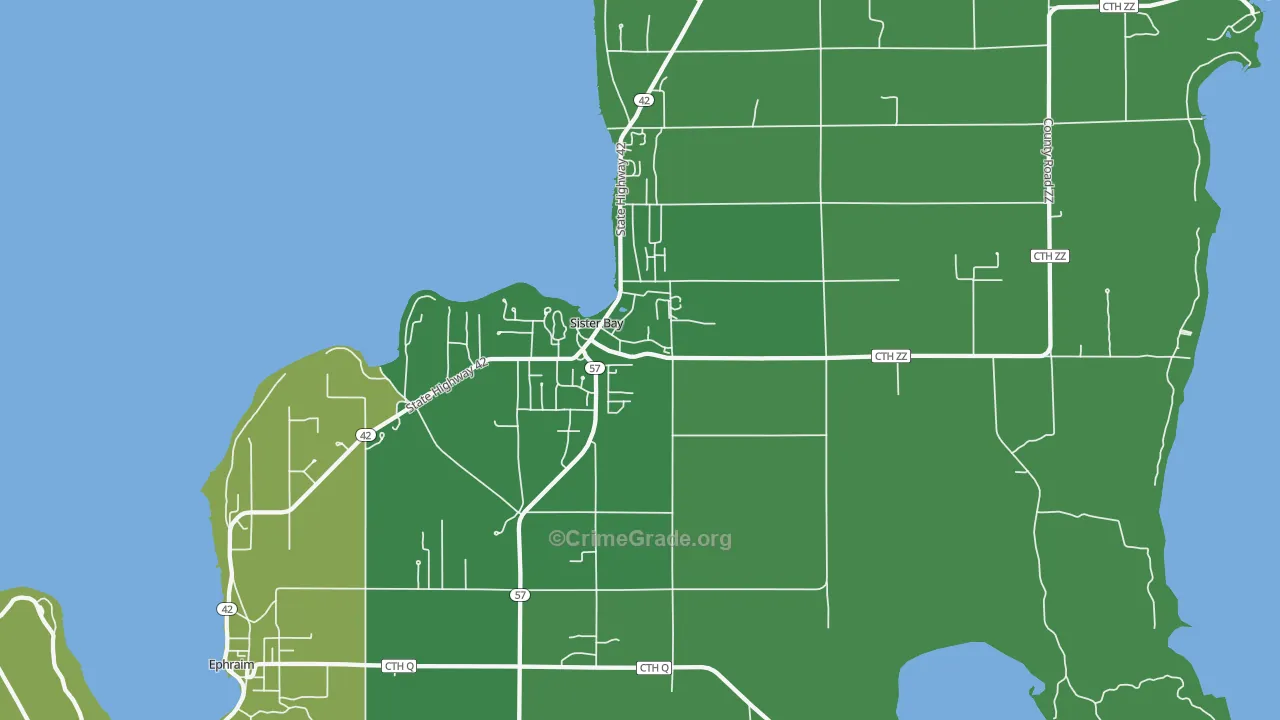 Sister Bay, WI Map of Vehicle Theft Rates