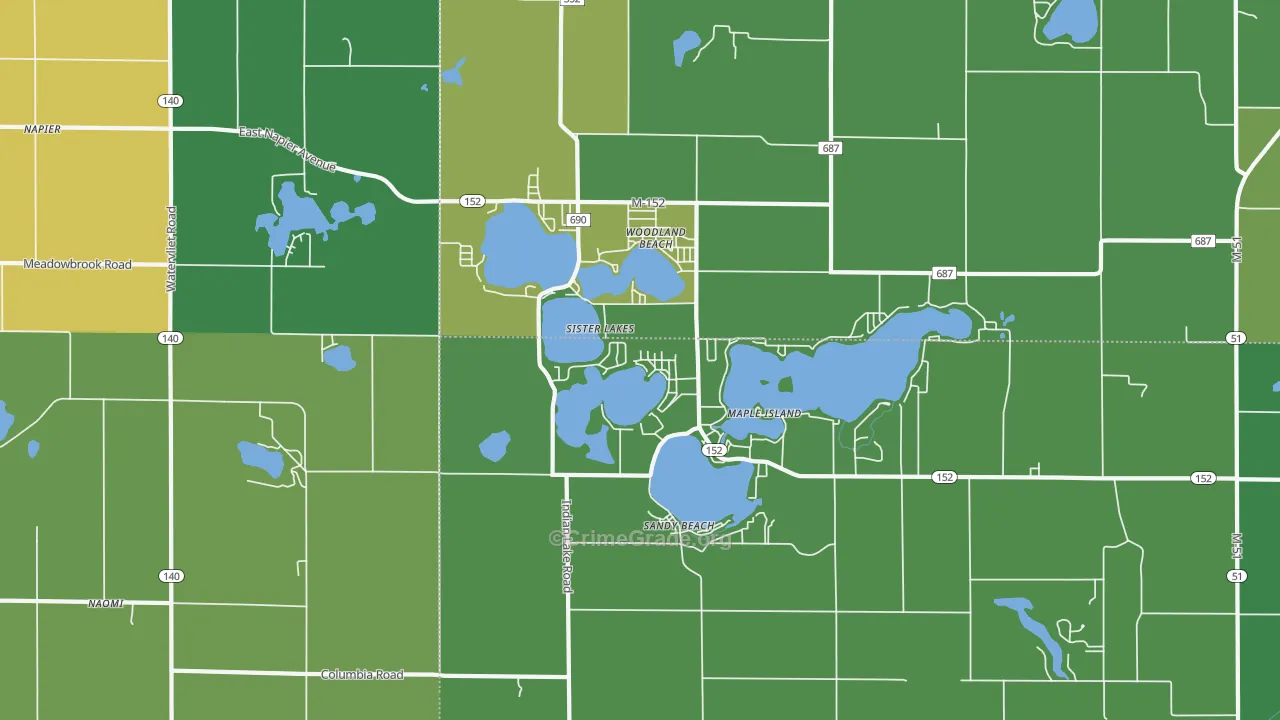 Sister Lakes, MI Map of Vehicle Theft Rates