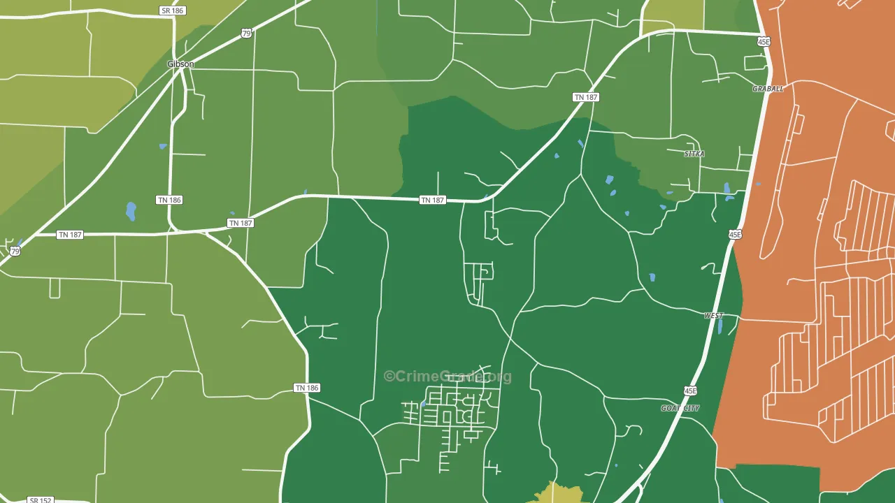 Sitka, TN Map of Vehicle Theft Rates
