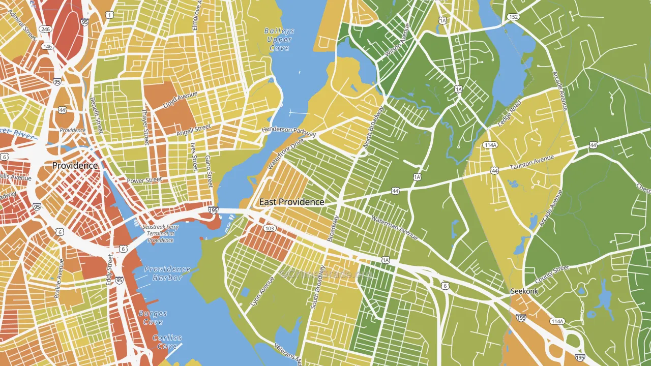 Six Corners, East Providence, RI Map of Vehicle Theft Rates