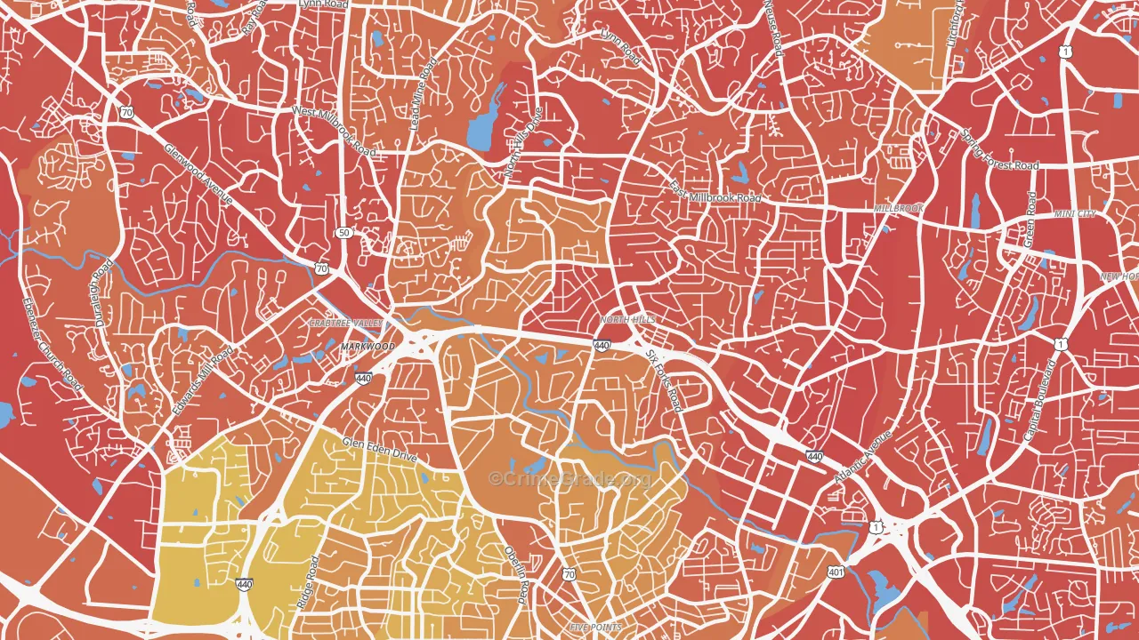 Six Forks, Raleigh, NC Map of Vehicle Theft Rates