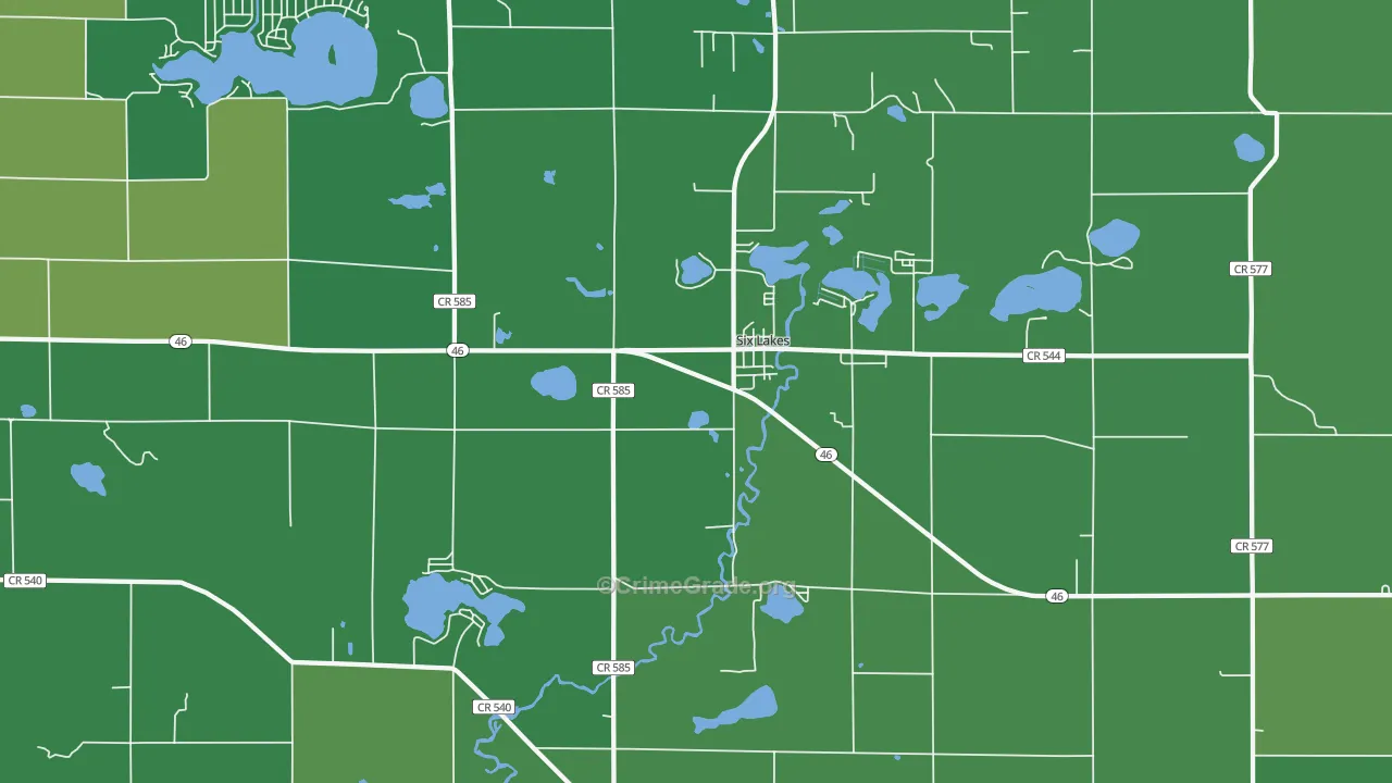Six Lakes, MI Map of Vehicle Theft Rates