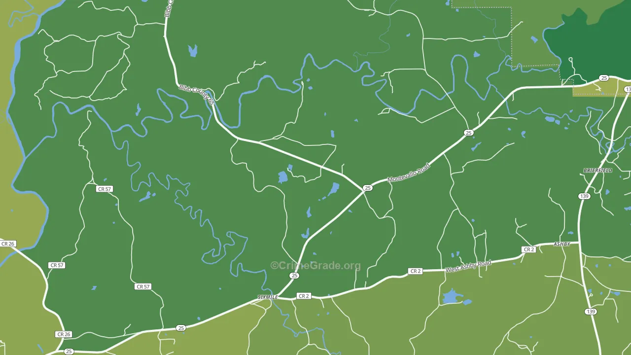 Six Mile, AL Map of Vehicle Theft Rates
