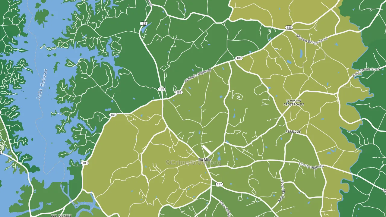 Six Mile, SC Map of Vehicle Theft Rates