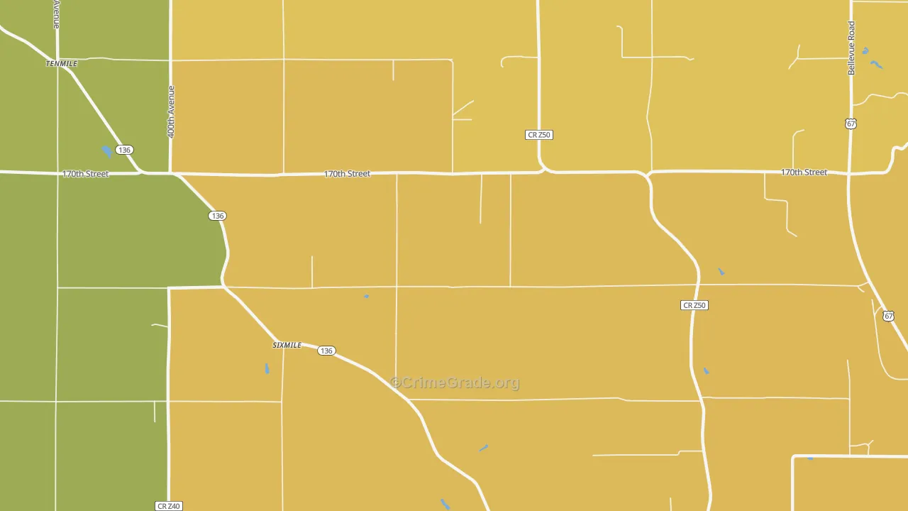 Sixmile, IA Map of Vehicle Theft Rates
