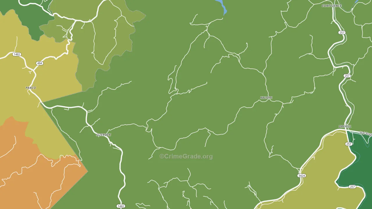 Sizerock, KY Map of Vehicle Theft Rates