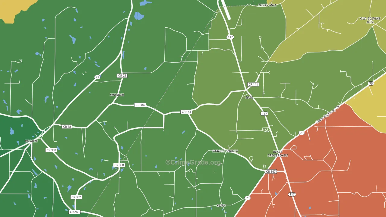 Skaggs Corner, AL Map of Vehicle Theft Rates