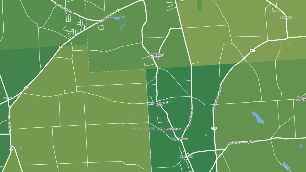 Skaneateles Falls, NY Map of Vehicle Theft Rates